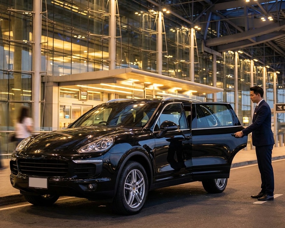 Energy Infinitus chauffeur opening the car door at an airport terminal
